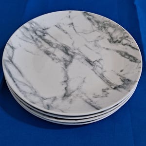 Lot 4 Royal Norfolk 8&quot; SALAD PLATES MARBLE Design Gray White Set Serving Bread