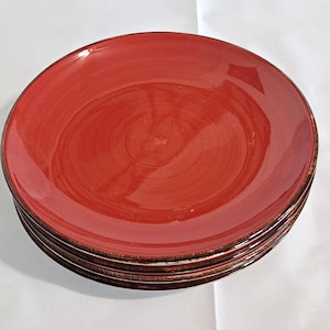 Lot 4 Royal Norfolk RED SWIRL 7 3/4&quot; Salad PLATES Spiral Serving Orange Brown rim