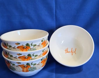 Lot 4 Royal Norfolk höstpumpa 15 cm soppskålar "Thankful" flingor Thanksgiving löv löv höst