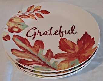 Lot 4 Royal Norfolk Fall Leaves Acorns SALAD PLATES Thanksgiving GRATEFUL 7 1/2" Lesf