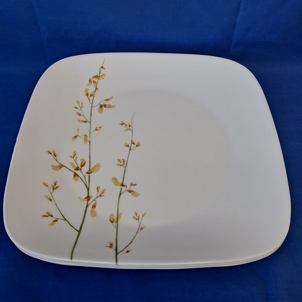 Lot 3 Corelle By Corning KOBE Square DINNER PLATES Dessert Bread 10 1/2" Yellow Flower