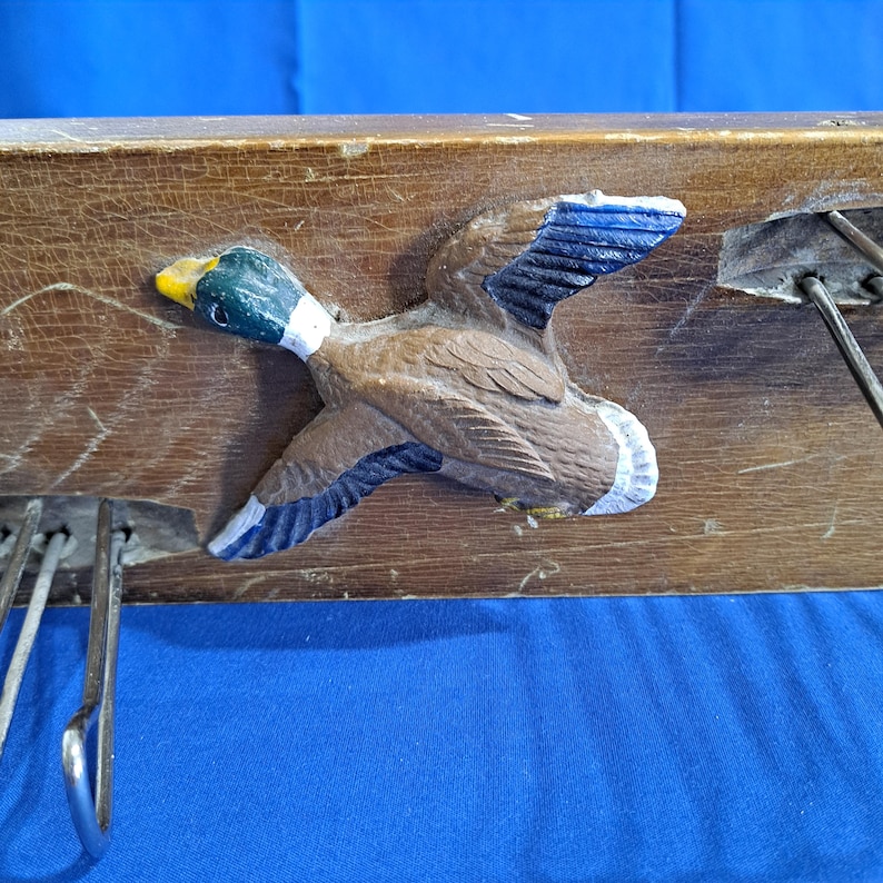 Vintage DUCK Wood TIE RACK Mallard Necktie Belt Holder Wall Mount Scarf ...