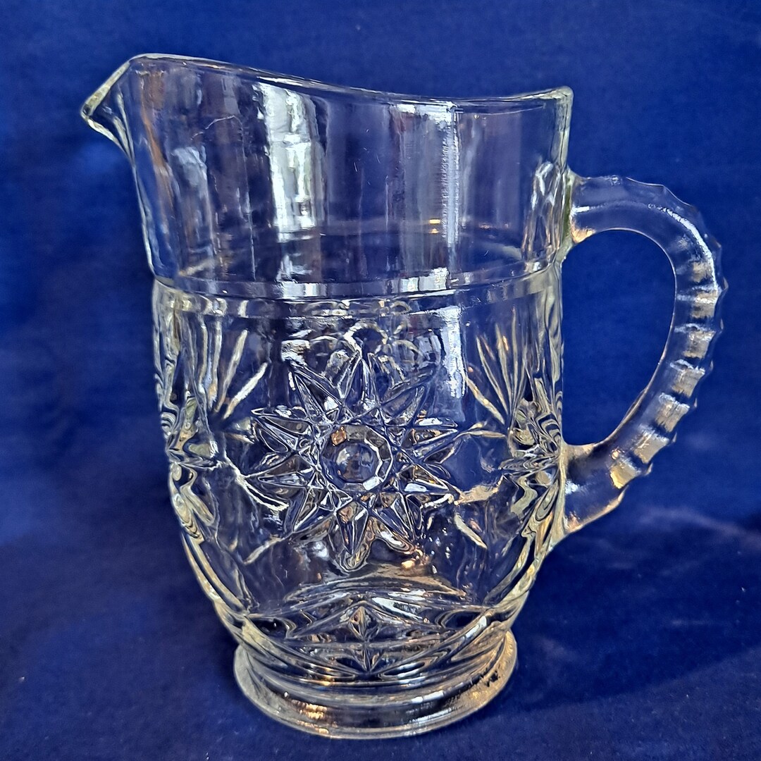 Vintage Anchor Hocking PRESCUT CLEAR Pint PITCHER Early America Star of ...