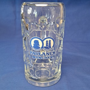 Vintage PAULANER MUNCHEN Pilsner BEER Glass Mug 1 Liter Germany Stein Barware