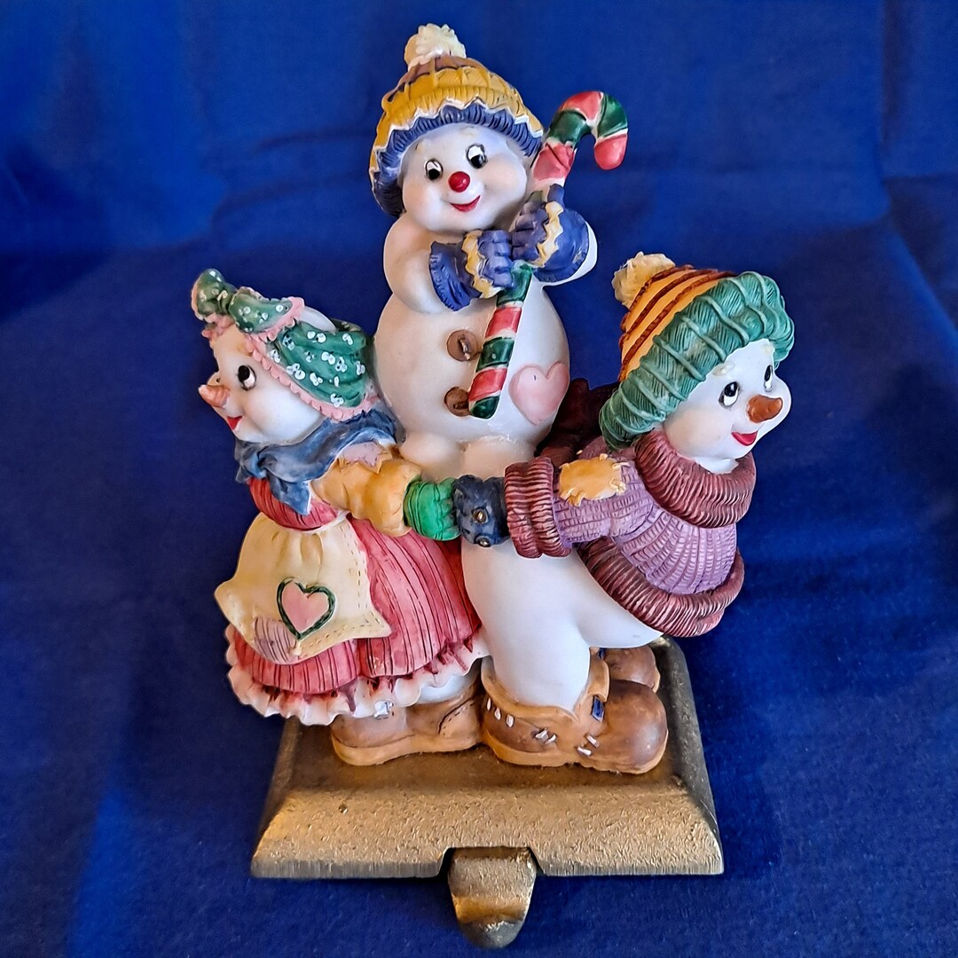 SNOWMAN Christmas STOCKING HOLDER Mantel Hanger Hook Resin Cast Iron Etsy