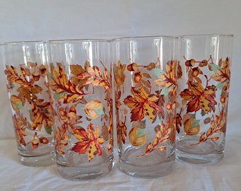 Lot 4 Royal Norfolk FALL Oak LEAVES Thanksgiving GLASSES Autumn Leaf Tumblers 16 oz