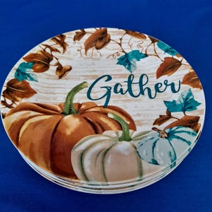 Lot 4 Royal Norfolk PUMPKINS 7 1/2" SALAD PLATES Thanksgiving Autumn Fall Leaf