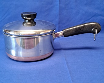 Vintage REVERE WARE 1 Quart Qt Copper Bottom Sauce Pan w/Lid Stock Pot 1801 5 1/2" Stainless Steel