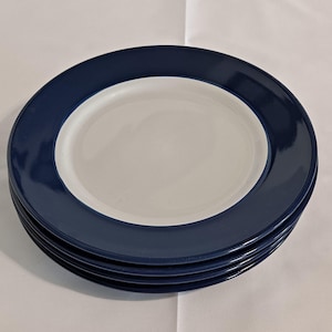 Set 4 Royal Norfolk Navy BLUE & WHITE 8 1/4&quot; Salad PLATES Serving Stoneware Two-Tone Dinner