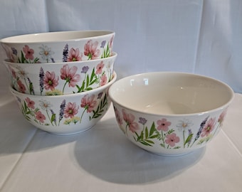 Lot 4 Royal Norfolk WILDFLOWER 5 7/8" Soup BOWLS Cereal Spring Wild Flower Pink Blue