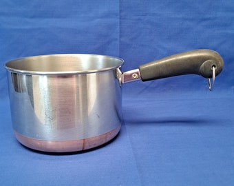 Vintage REVERE WARE 2 Quart Qt Copper Bottom Sauce Pan Stock Pot 1801 7" Stainless Steel