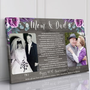 Personalized 60th Anniversary Photo Canvas Gift for Parents