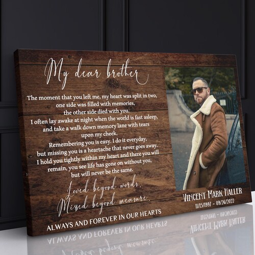 Brother Memorial Picture Frame Loss of Brother Sympathy Gift Etsy