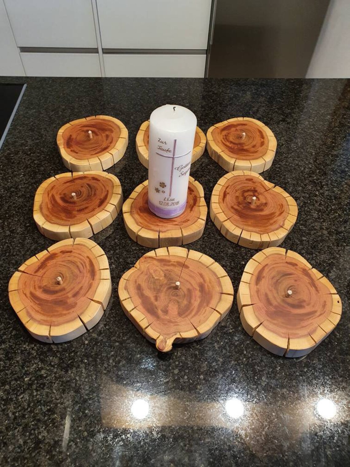 4x Runde Kerzenteller Aus Holz - Deko Untersetzer Für Kerzen & Mehr