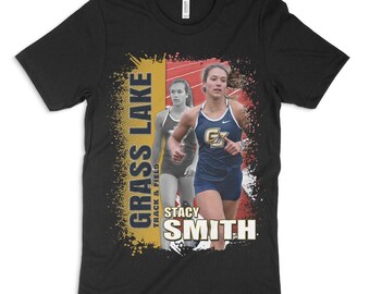 Track and Field Picture T-Shirt Personalized | Custom Senior Night Gift | Unique Photo Shirt for Mom & Dad