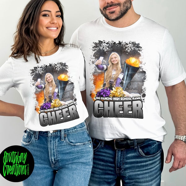 Custom Cheerleading Photo T-Shirt for Family and Friends - Personalized Senior Cheer Shirt in XS-5XL Sizes - Ideal for Game Day!