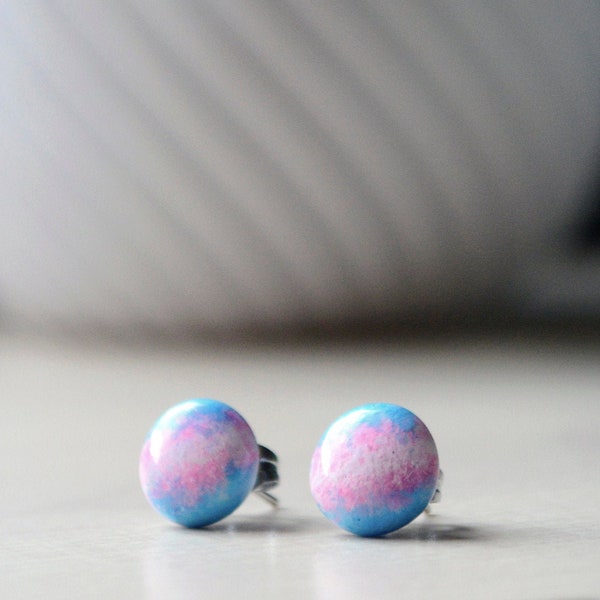 Hypoallergenic TRANS PRIDE flag round shaped stud earrings! Handmade and individually painted with PRIDE!