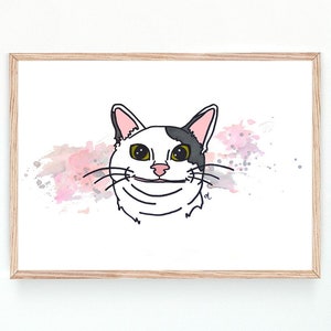 Signed watercolor print - Polite cat meme