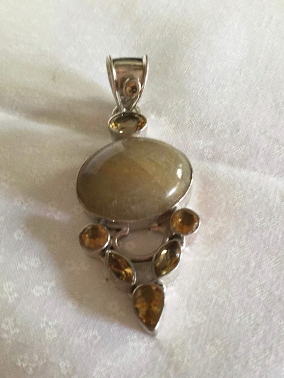 Rutilated Quartz and Citrine Sterling Silver Pend… - image 1