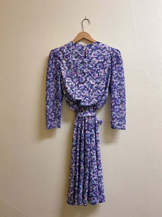 Vintage 1980's Pink & Blue Floral Long Sleeve Mid… - image 7