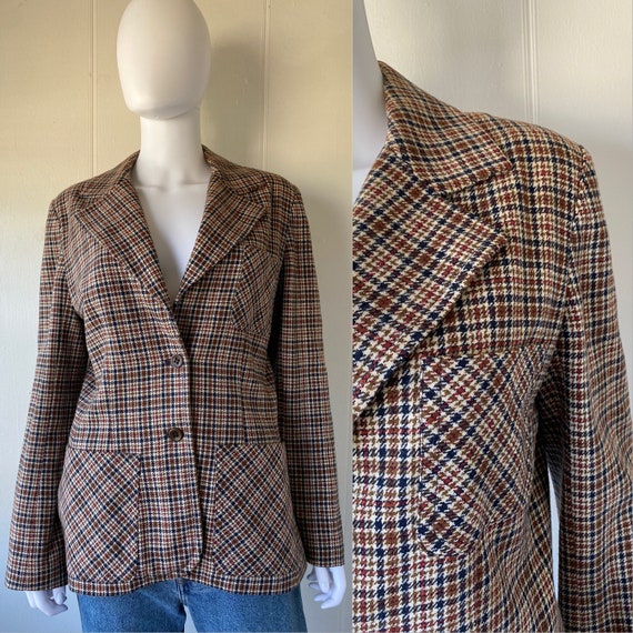 Vintage 1970's Handmade Plaid Wool Blazer | Medium - image 1