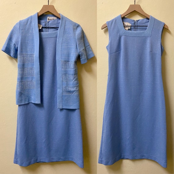 Vintage 1970's Baby Blue Sleeveless Dress with Bo… - image 2