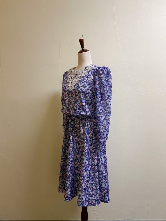 Vintage 1980's Pink & Blue Floral Long Sleeve Mid… - image 2