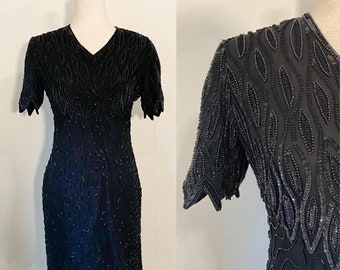 Vintage Black Sequin & Silk Cocktail Dress