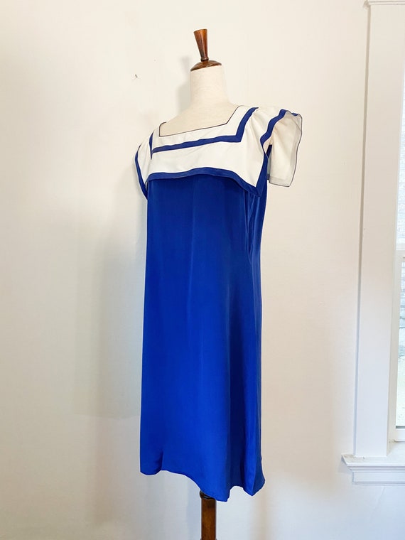 Vintage 1980's Nautical Inspired Silk Dress | Med… - image 2