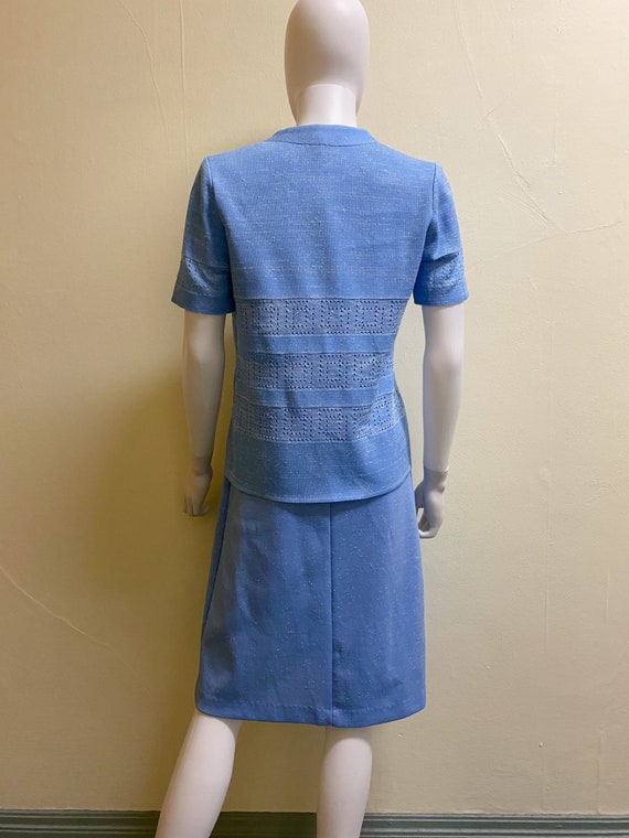 Vintage 1970's Baby Blue Sleeveless Dress with Bo… - image 9