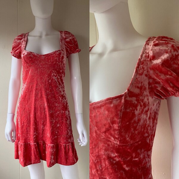 Vintage 1990's Pink Crushed Velvet Mini Dress | Medium