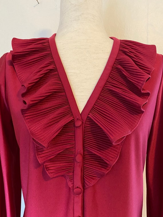 Vintage Fuchsia Ruffle Collar Button Down Blouse … - image 9