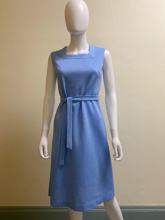 Vintage 1970's Baby Blue Sleeveless Dress with Bo… - image 3