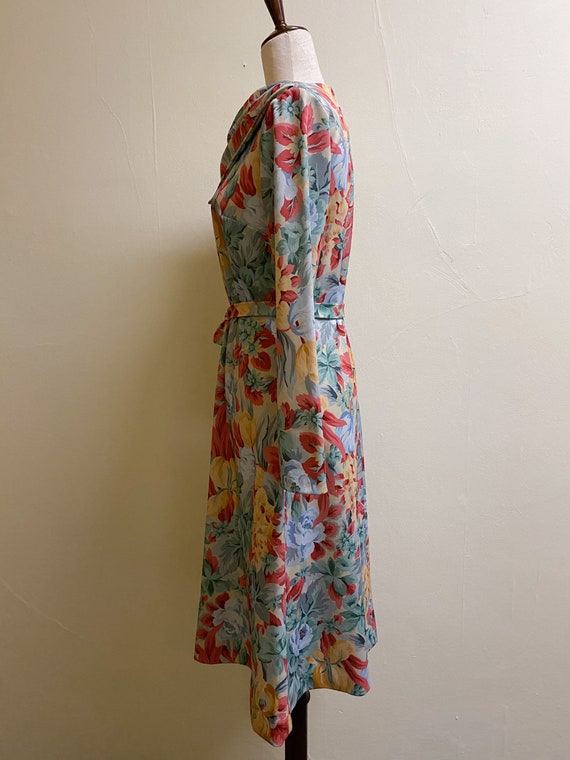 Vintage 1970's Long Sleeve Floral Cowl Neck Dress… - image 3