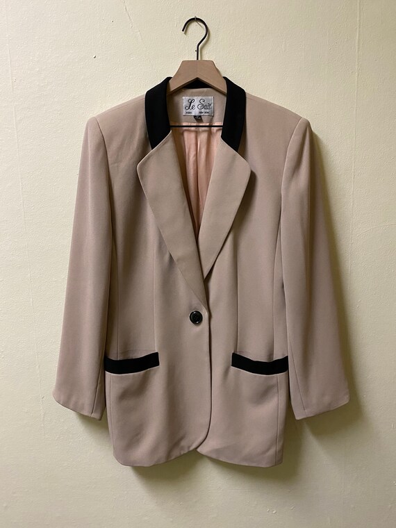 Vintage Oversized Single Breasted Tan Blazer With Black