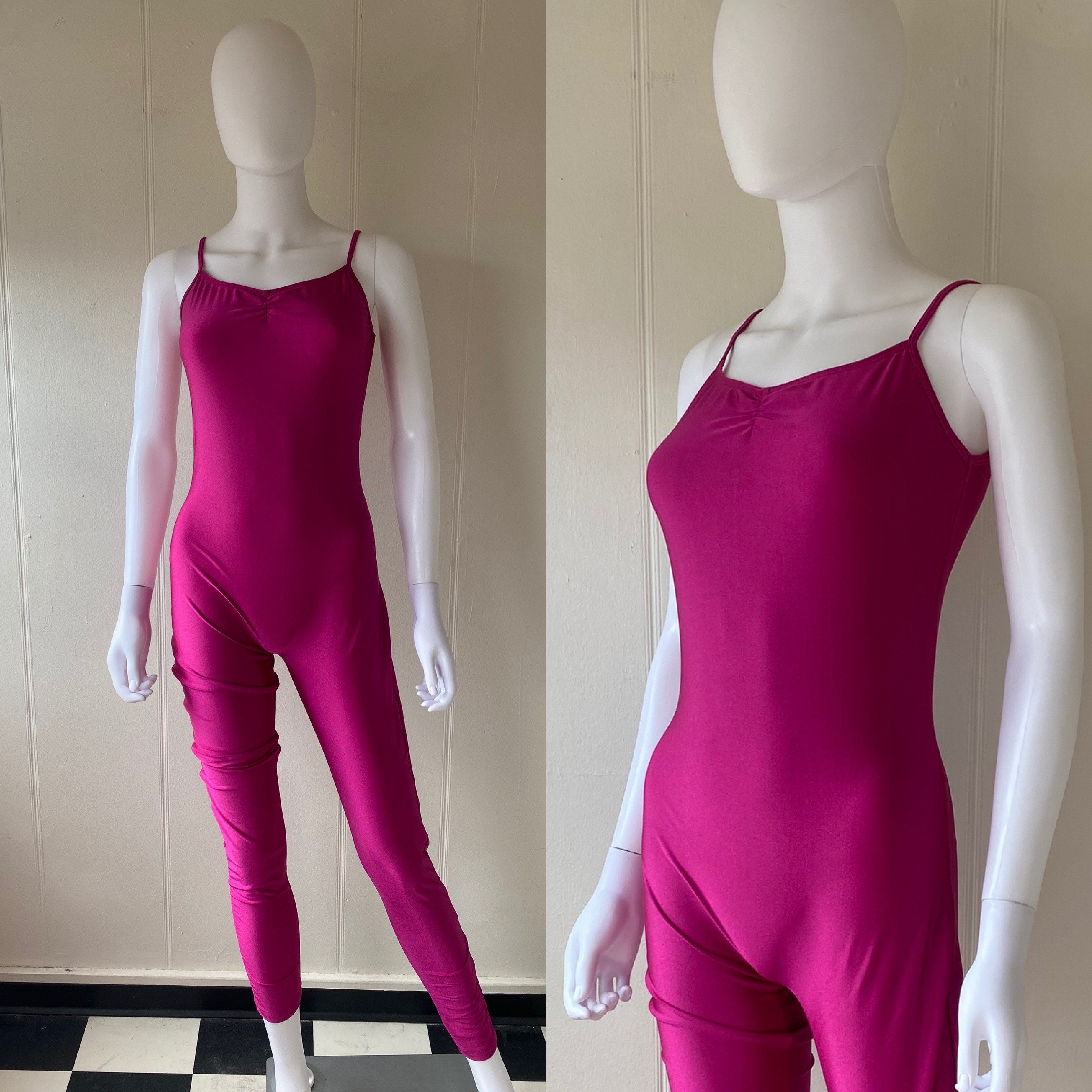 Vintage 1980's Hot Pink Spaghetti Strap Bodysuit Vintage Workout Wear Yoga Pants Large
