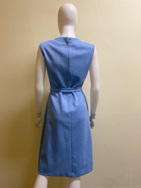 Vintage 1970's Baby Blue Sleeveless Dress with Bo… - image 4