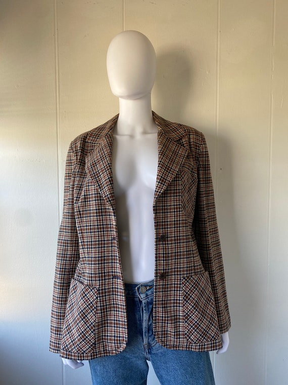 Vintage 1970's Handmade Plaid Wool Blazer | Medium - image 2