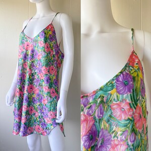 Vintage 90&#39;s Pastel Floral Slip Dress | Large