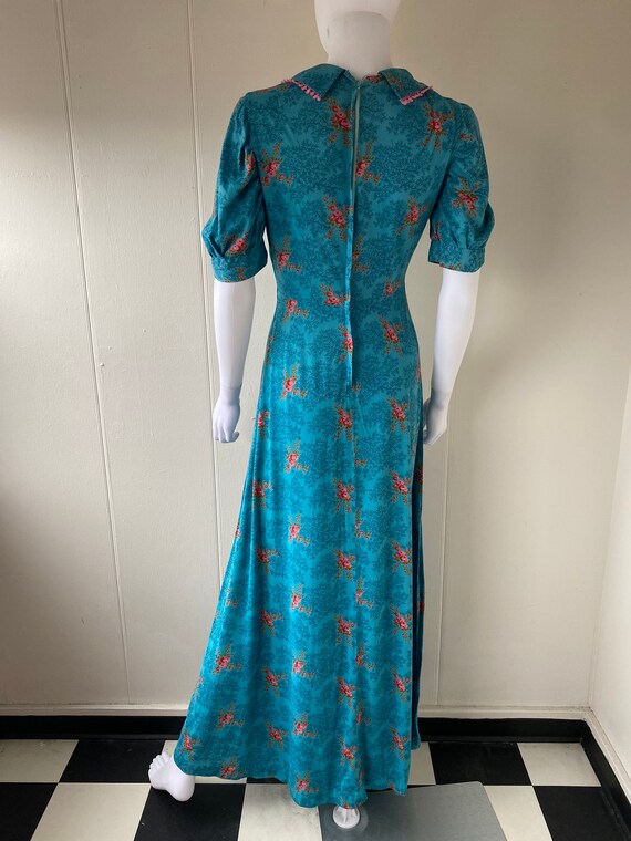 Vintage 1970's Handmade Blue Floral Maxi Dress | … - image 5