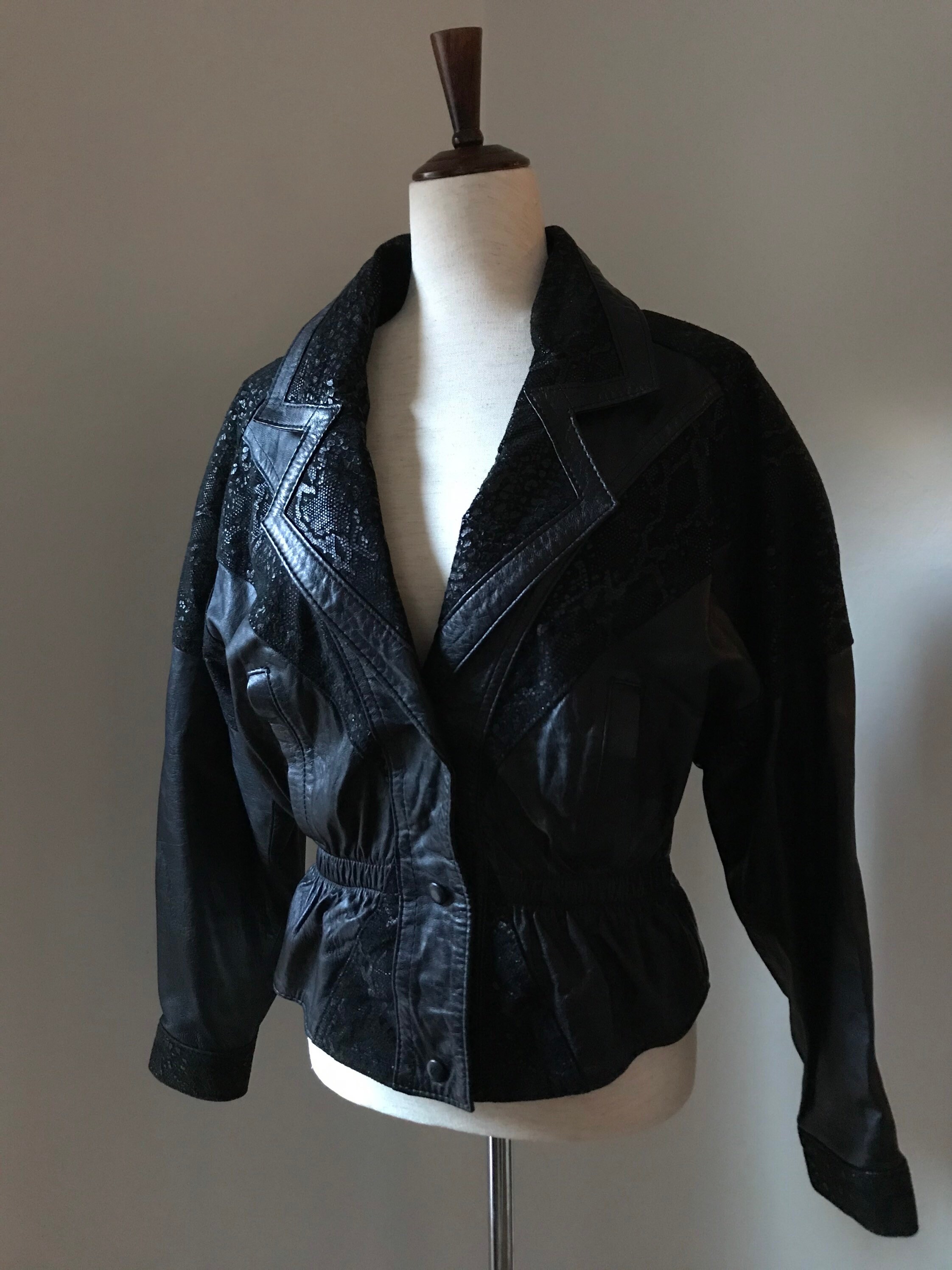 Vintage 1980's Women's Black Leather Jacket Snakeskin | Etsy