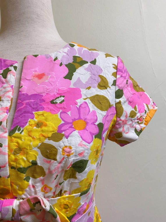 Vintage 1960's Bright Floral Short Sleeve Maxi Dr… - image 7