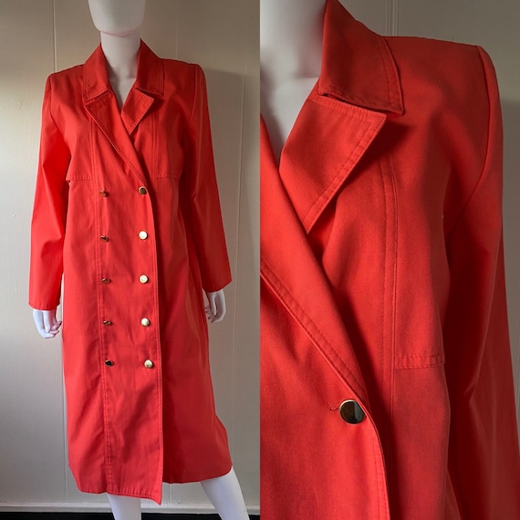 VIntage 1980's Coral Trench Coat Dress | NR1 by Ned Gould | Large