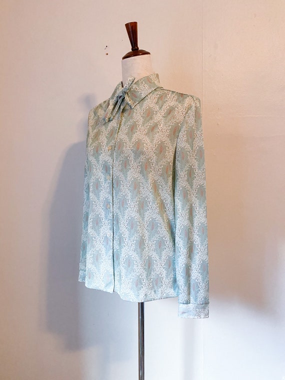 Vintage 1970's Pastel Peacock Feather Paisley Pri… - image 2