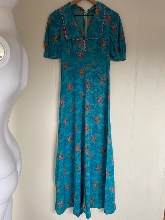 Vintage 1970's Handmade Blue Floral Maxi Dress | … - image 10