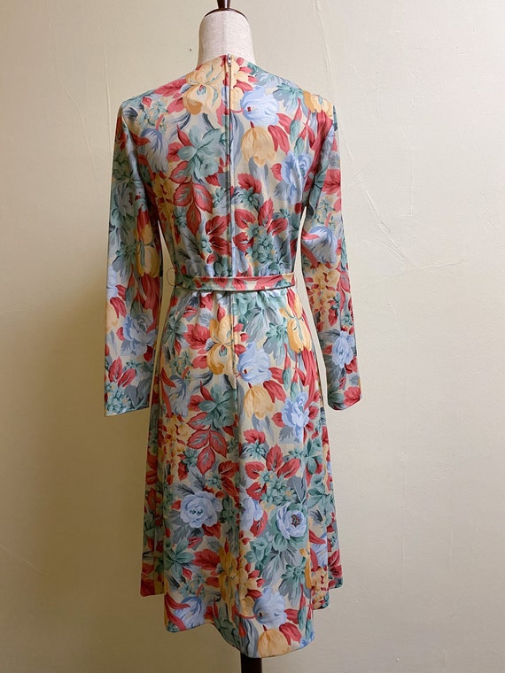 Vintage 1970's Long Sleeve Floral Cowl Neck Dress… - image 5