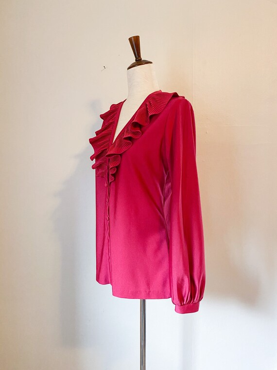 Vintage Fuchsia Ruffle Collar Button Down Blouse … - image 2