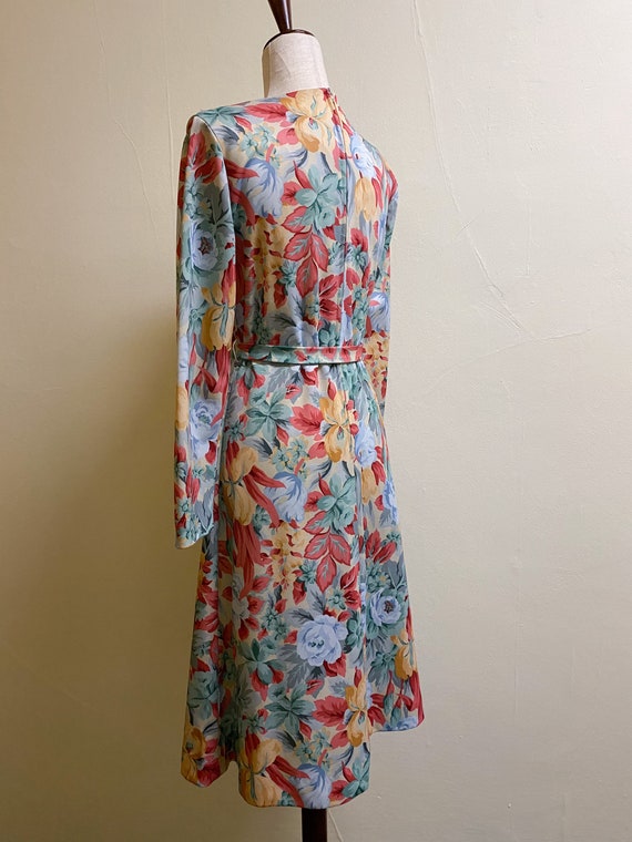 Vintage 1970's Long Sleeve Floral Cowl Neck Dress… - image 4