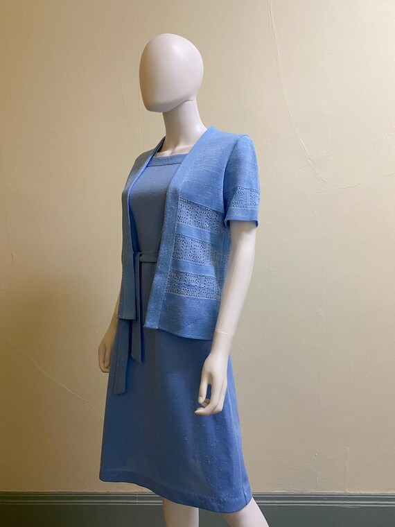 Vintage 1970's Baby Blue Sleeveless Dress with Bo… - image 5