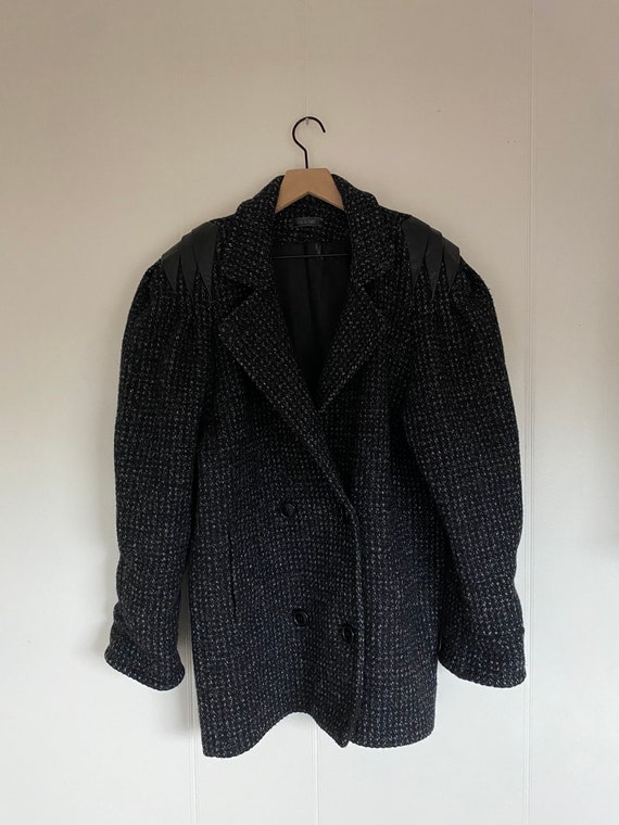 Vintage 1980's Grey Tweed Jacket with Leather Sho… - image 9